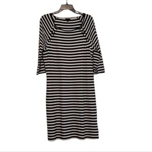 Talbots Striped Navy Blue and White 100% Cotton Knit Dress, Size Large